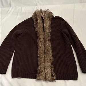 Chicos Faux Fur Lined Open Sweater